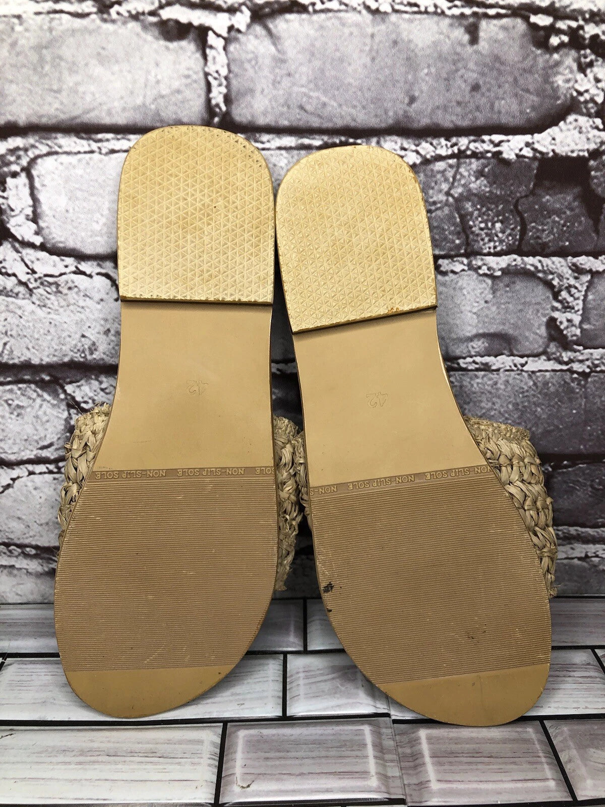 Style Park 1 Bamboo Beige Synthetic Slides Flats Sandals Women’s Sz 8M US/39EU