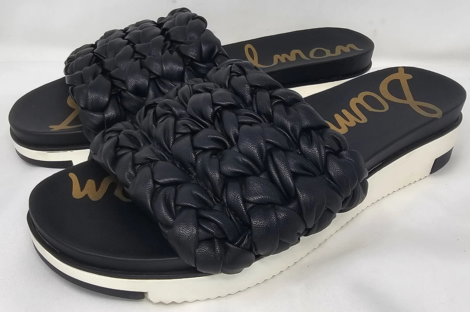 Sam Edelman Ainslie Braided Faux Leather Slide Black Slip On Sandal Size 10