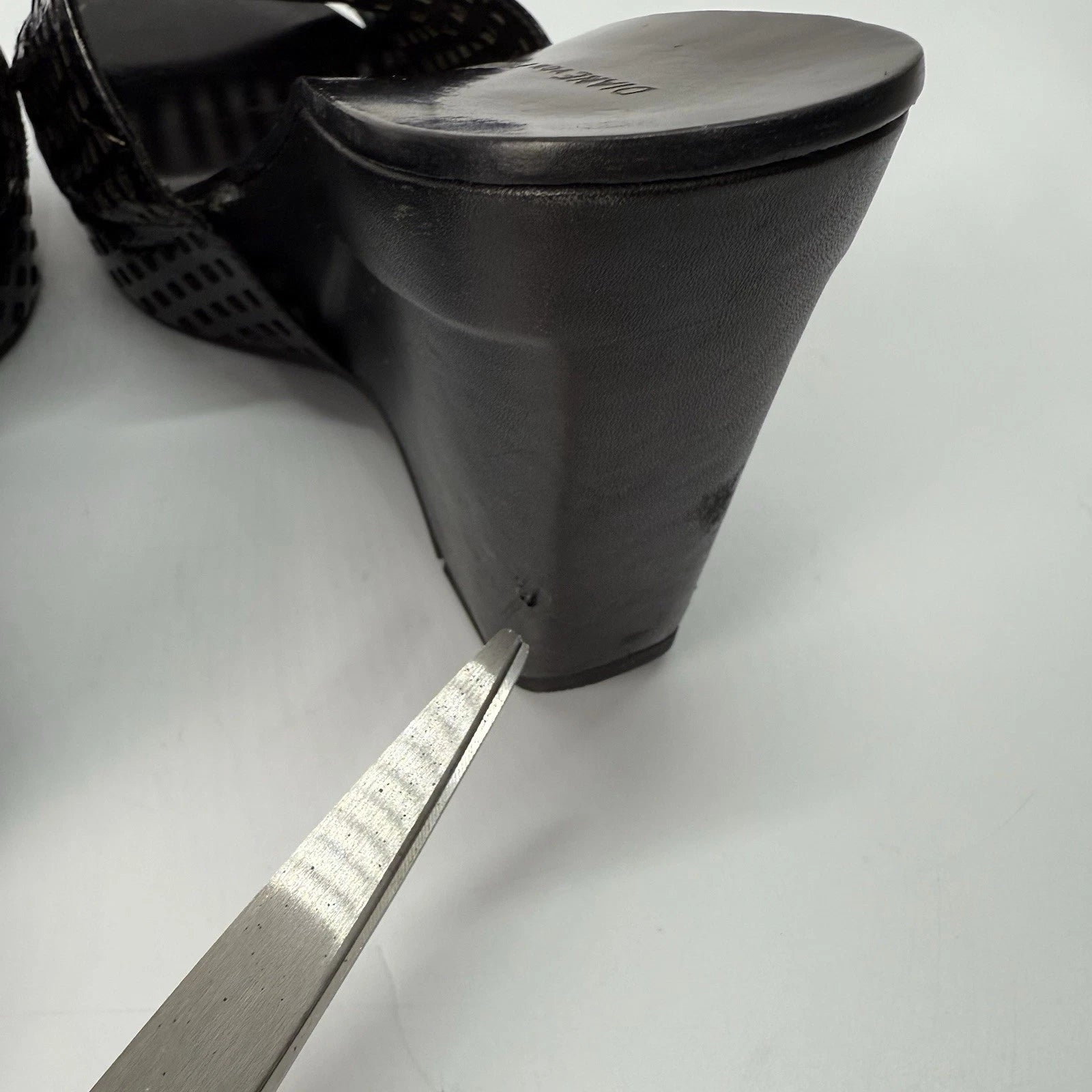 Diane von Furstenberg Perforated Wedge Sandals Size 7 Black Sample Shoes