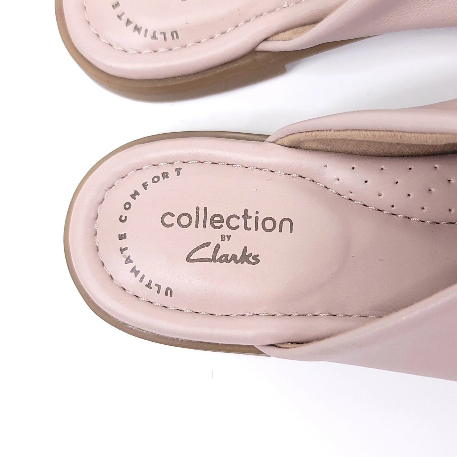 Clarks Sandals Womens Size 5 Faux Leather Slides Open Toe Pink Flats Slip On