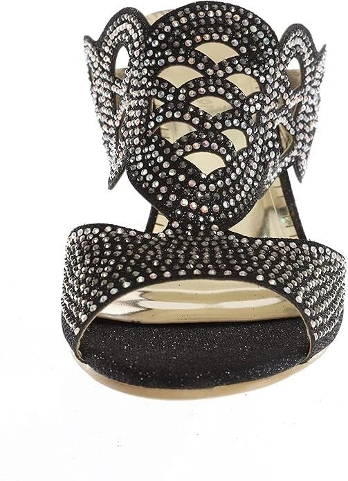 JOHN FASHION Black Rhinestone Perforated Slide Sandal Women's Size 8