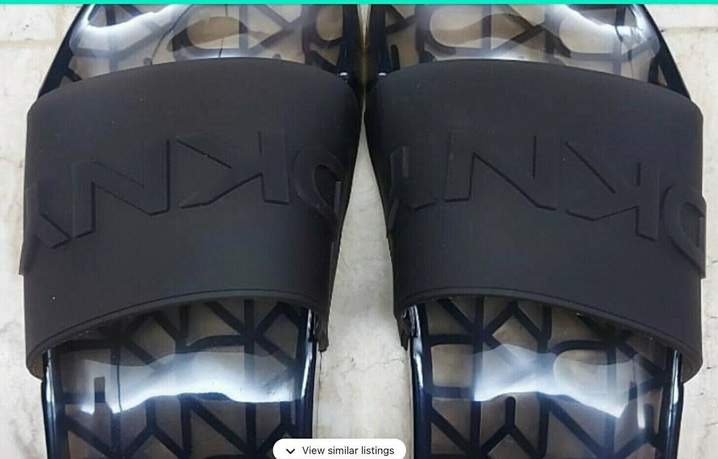 DKNY MONOGRAM Black JELLY POOL SLIDES SANDALS Style ‘Tenni’ US 5 M New