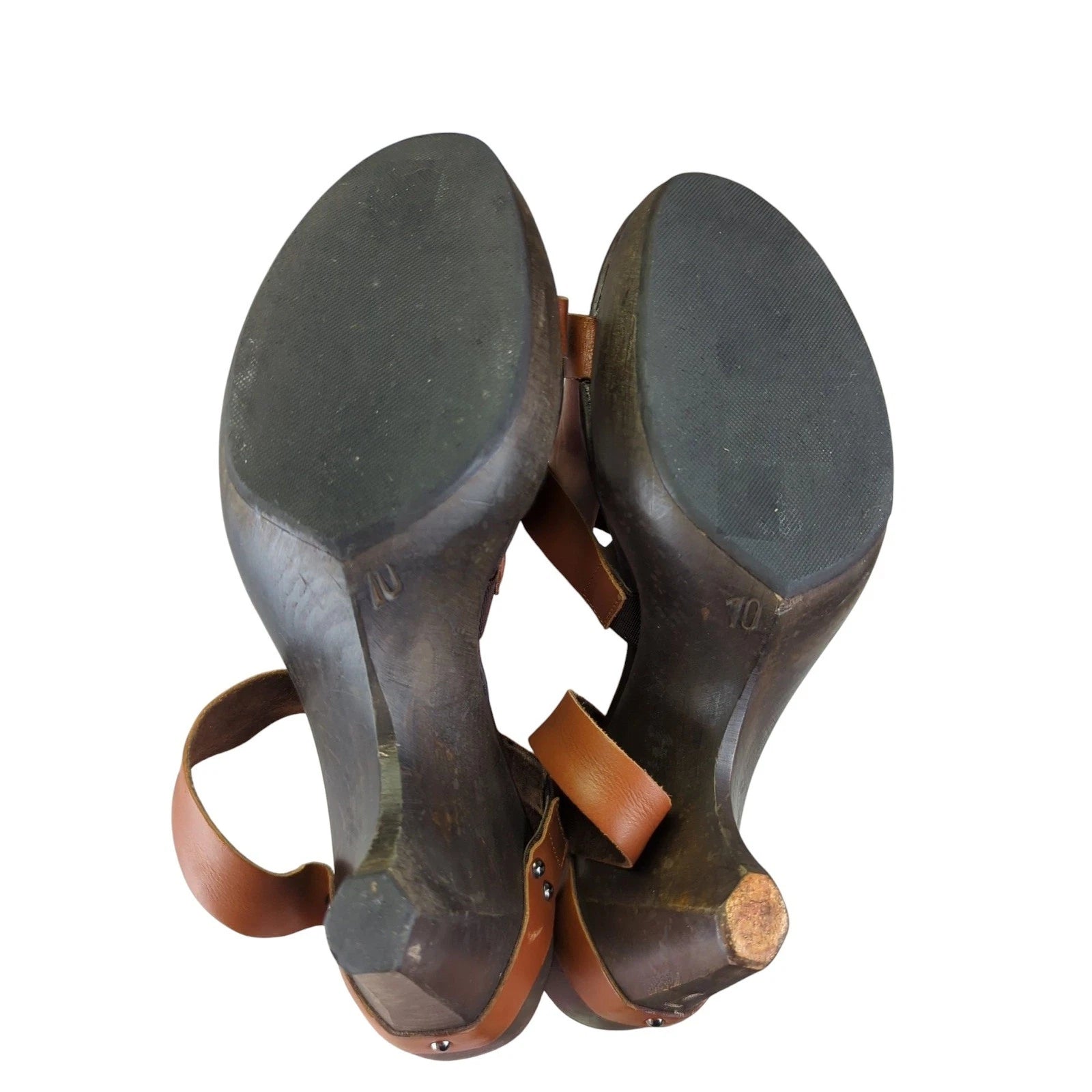 Vtg Donald Pliner Sandals Women's Size 10M Leather Strappy Wooden Heel Brown