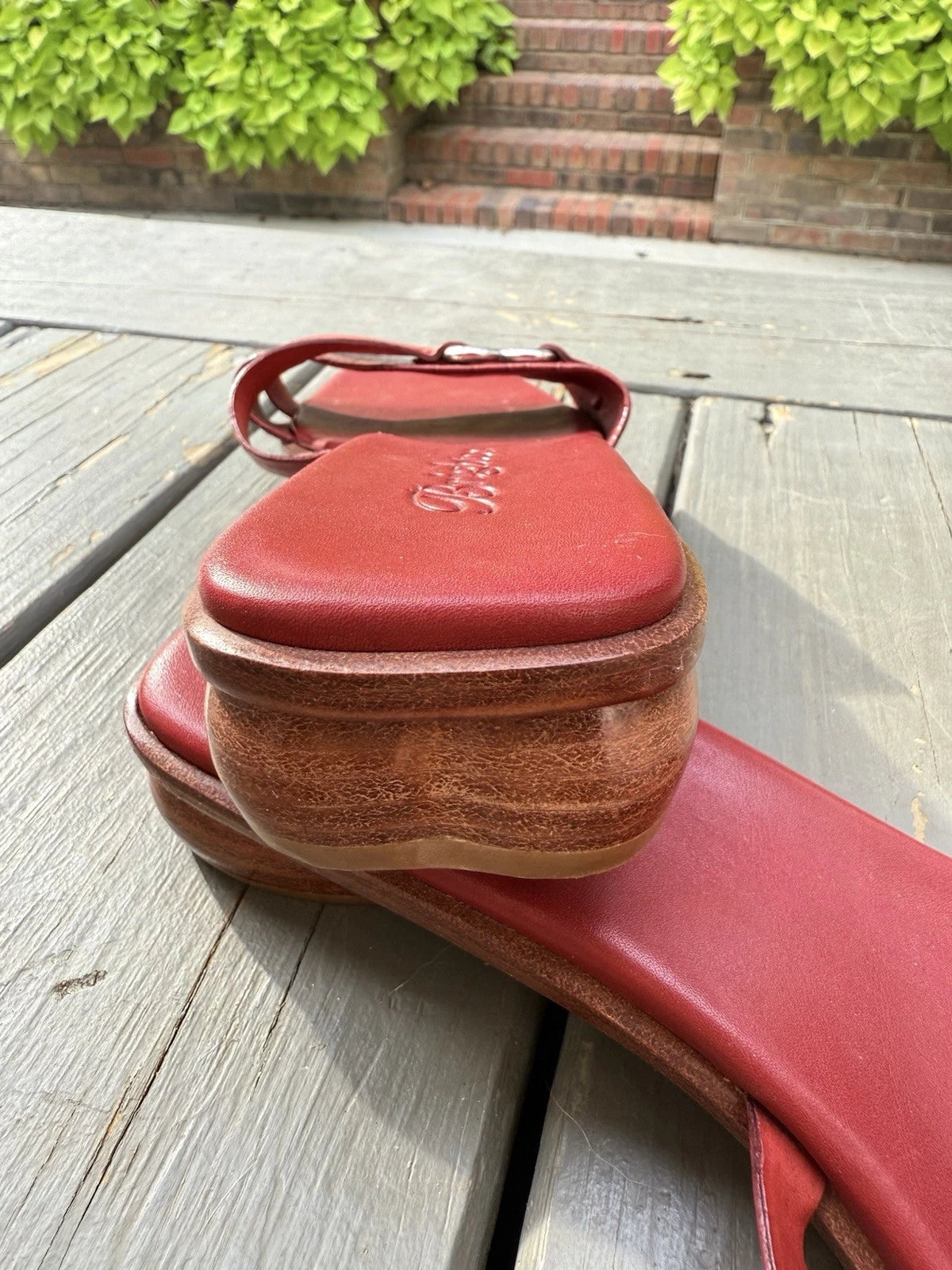 Brighton Vintage Red Leather Heart Sandal Rio US 9 1/2 Slide Gameday Collegiate