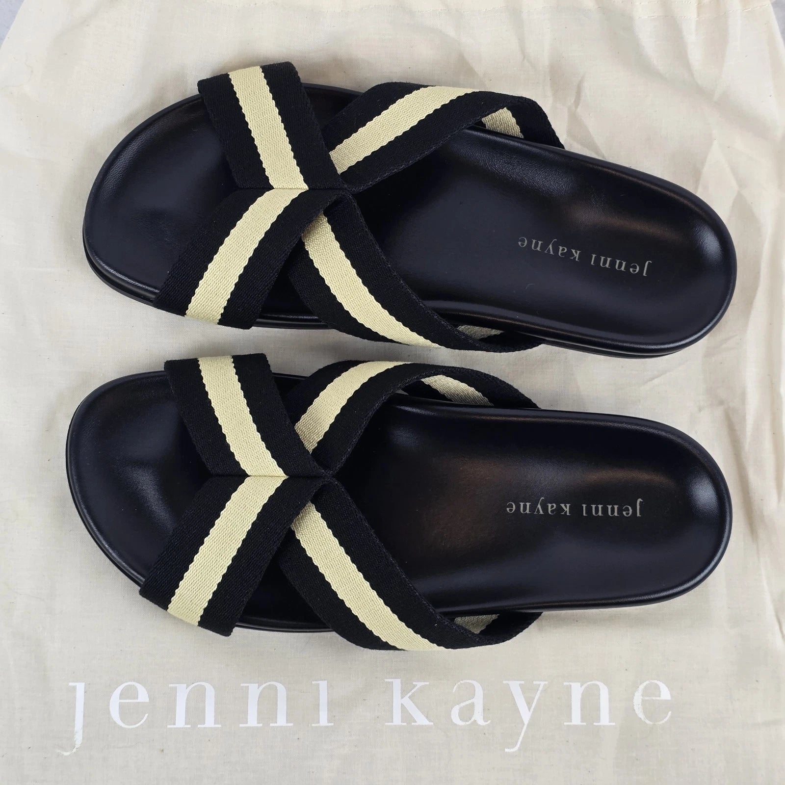 $325 Jenni Kayne Stripe Cotton Crossover Sandals Sz 40 EU 9 US Minimalist Beachy