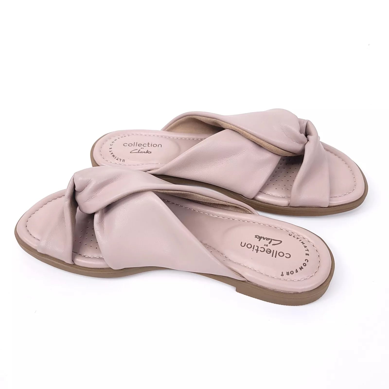 Clarks Sandals Womens Size 5 Faux Leather Slides Open Toe Pink Flats Slip On