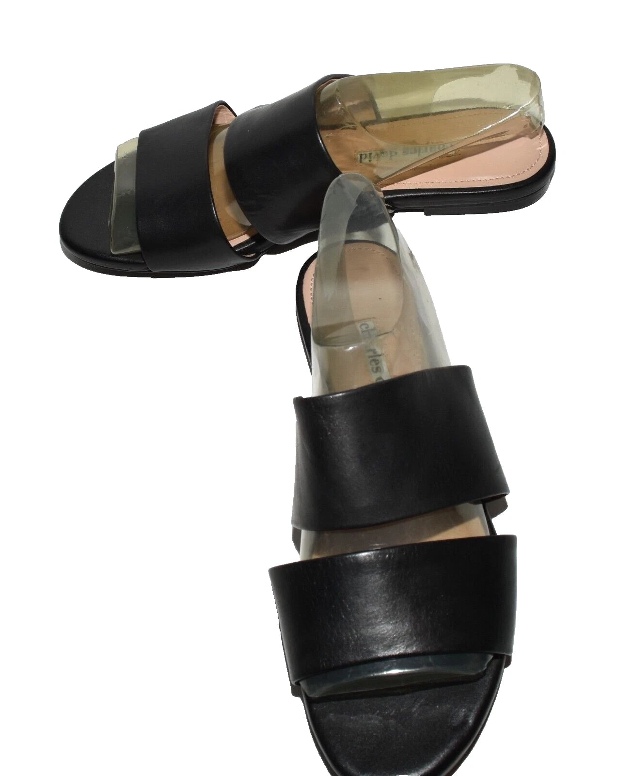 Charles David  Siamese Banded Black Leather Women Slide Sandals 7.5M NWOB