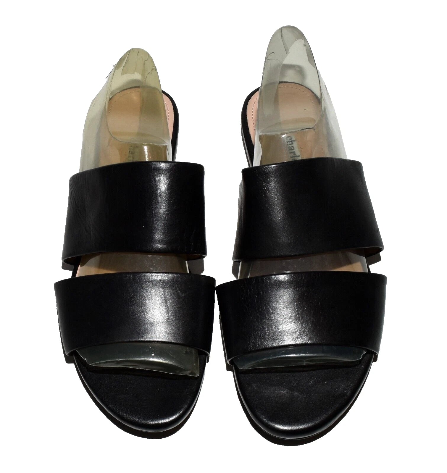 Charles David  Siamese Banded Black Leather Women Slide Sandals 7.5M NWOB