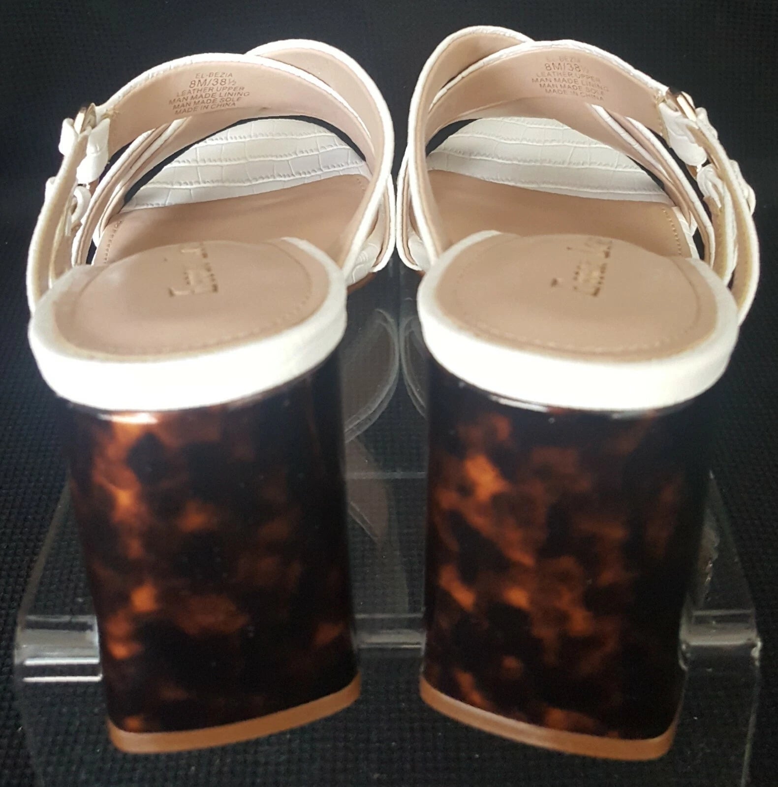 Essex Lane "El-Bezia" White Sandals w/Tortoise Style Heels Women's Size 8M NWB