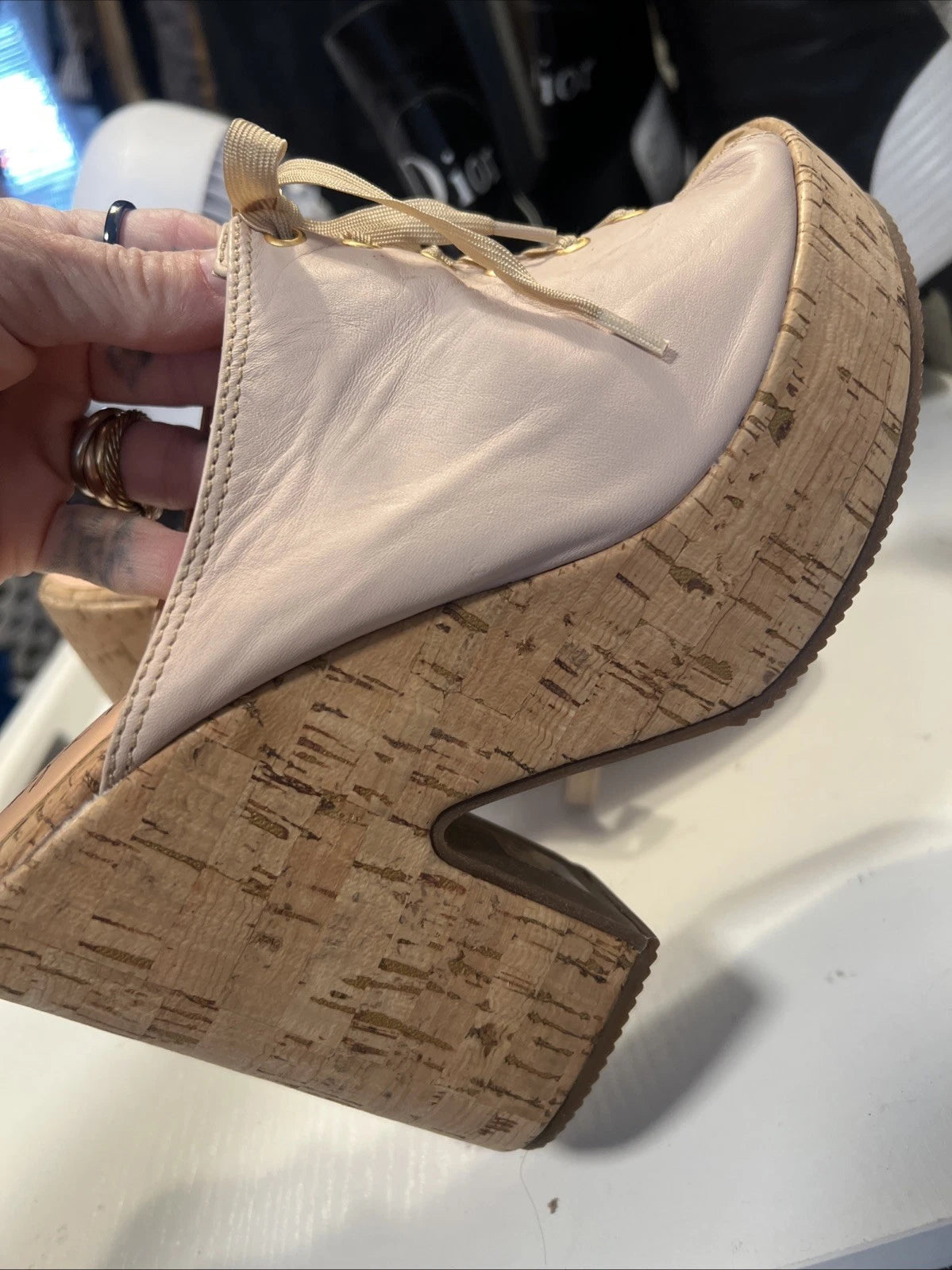 Luiza Barcelos 40 Platform Leather Mules Open Toe Slide Sandal Pink Leather Gold