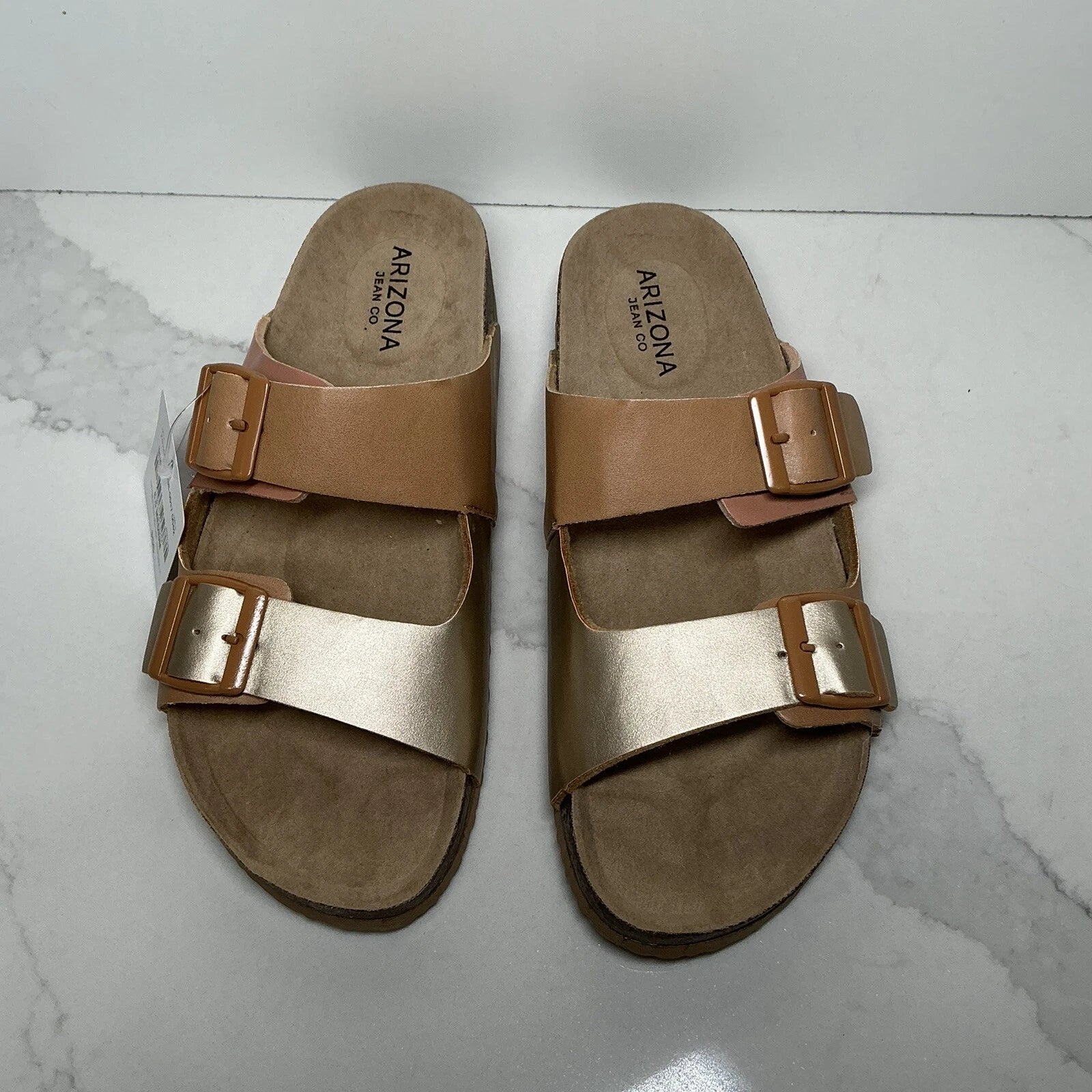 Sandals Flex style Arizona Jean Co Tan/Multi size 6.5M New