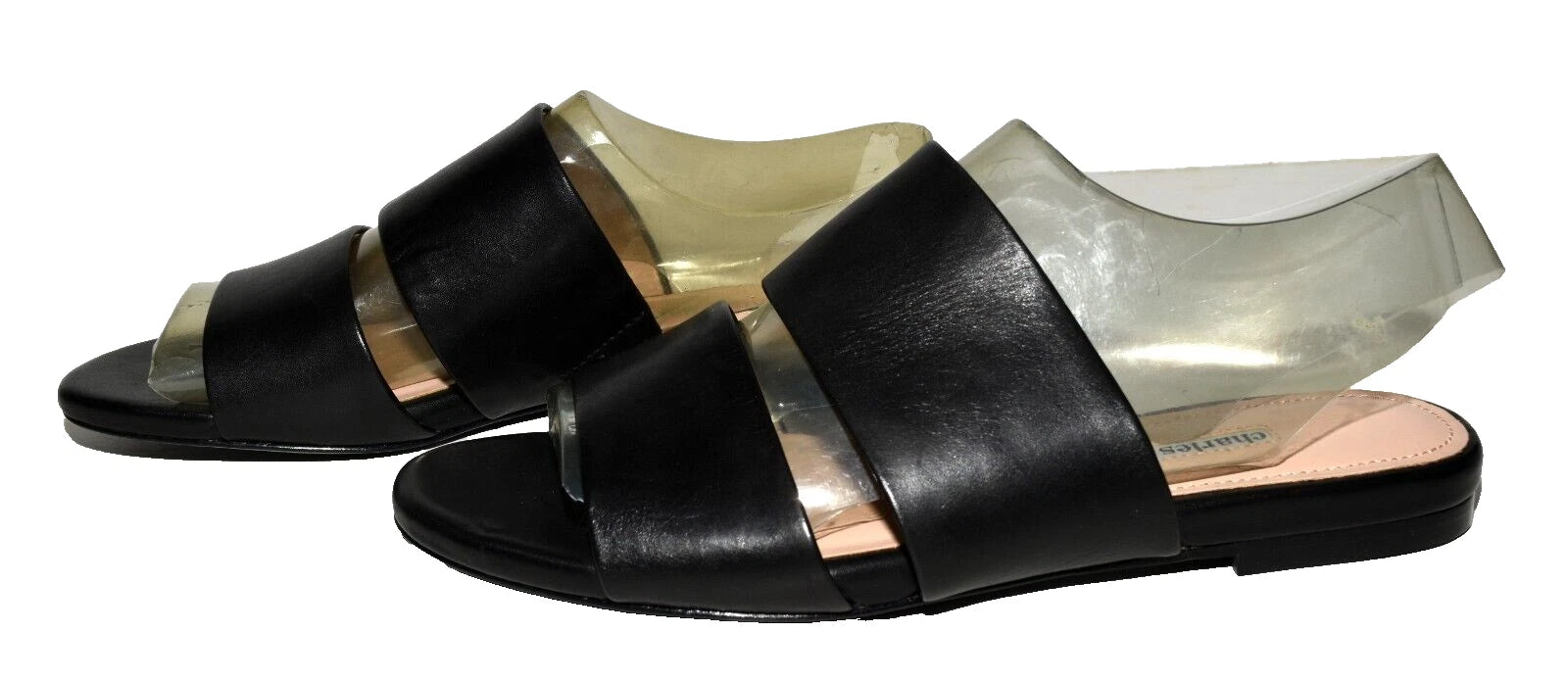 Charles David  Siamese Banded Black Leather Women Slide Sandals 7.5M NWOB