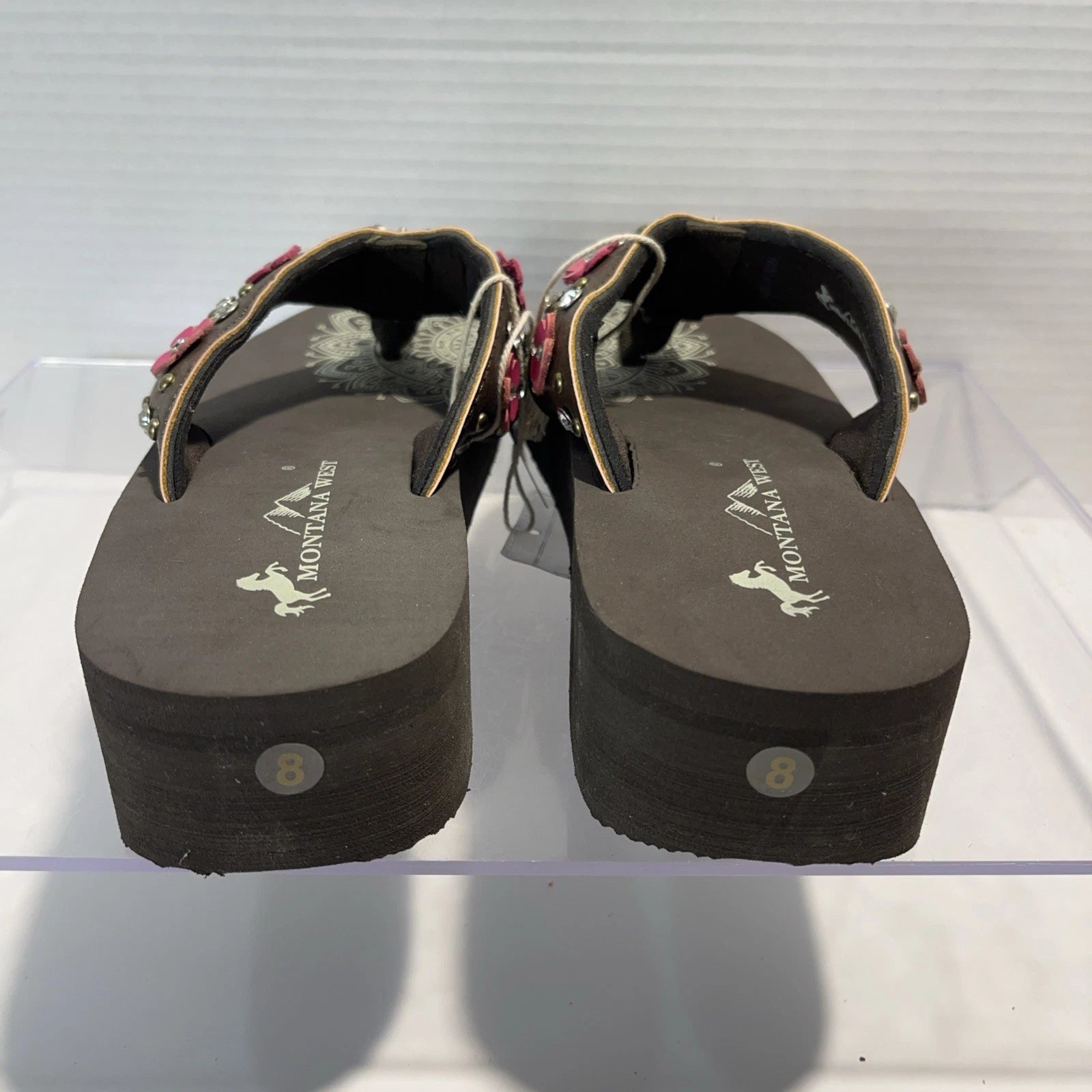 Montana West Flower CutOut Rhinestones/Studs Western Style Wedge Sandals Sz8-8.5