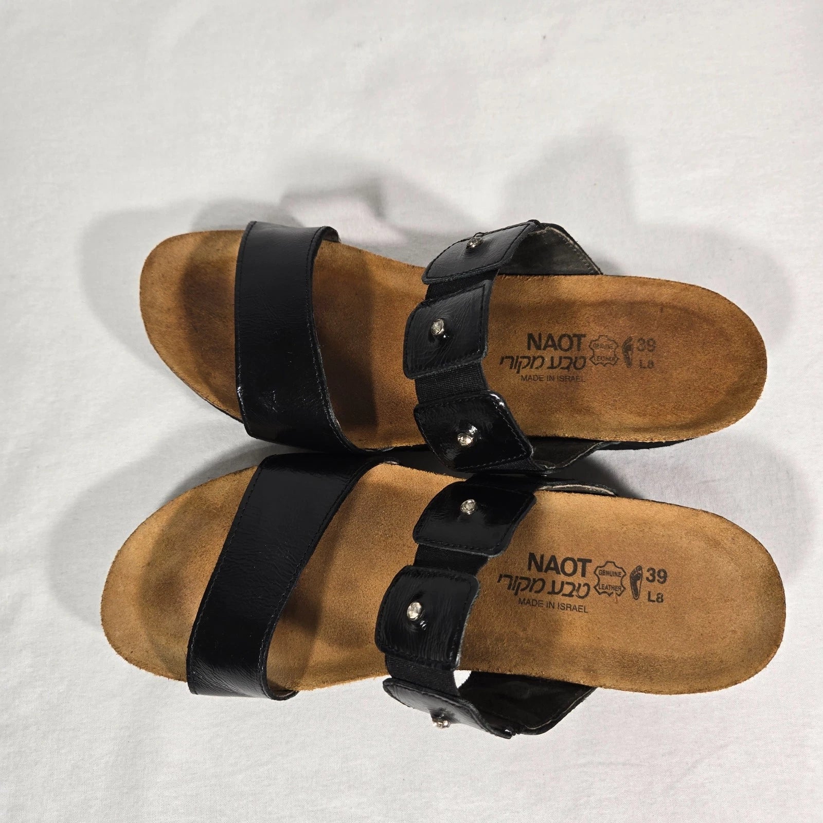 NOAT Ashley Rhinestone Adjustable Gore BLACK Leather Sandals Women's Size 8-8.5.