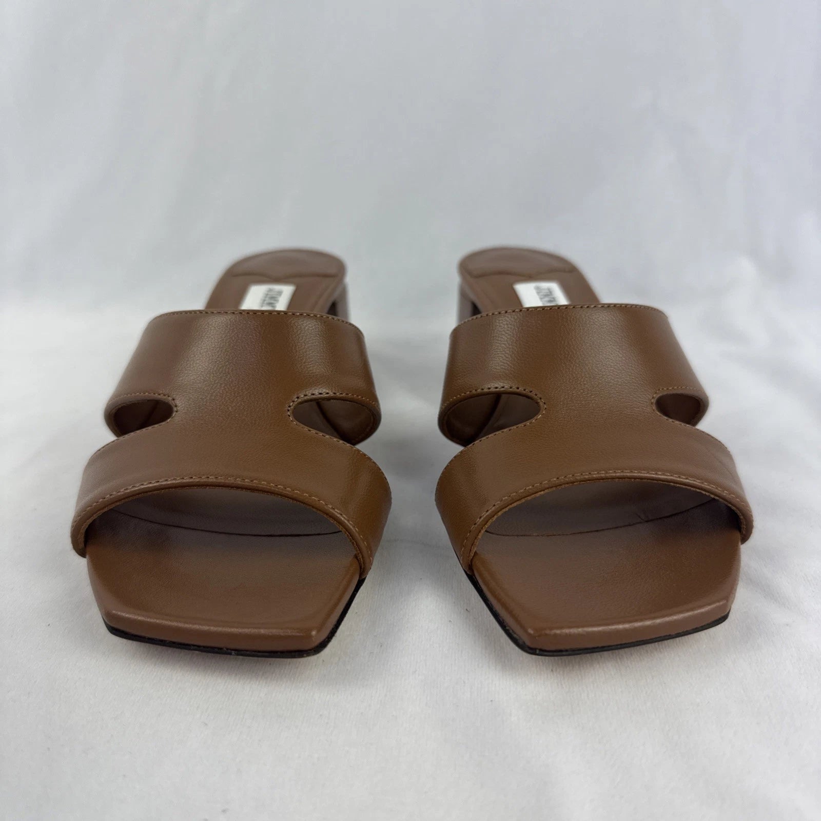 Jimmy Choo Allison Mule 45 Leather Heel Slide Camel Brown Tan Sz 36.5 6.5