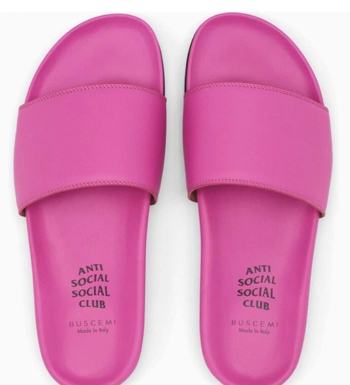 BUSCEMI X ASSC ANTISOCIAL SOCIAL CLUB PINK Truffle Leather SLIDES Sandals-Sz 39