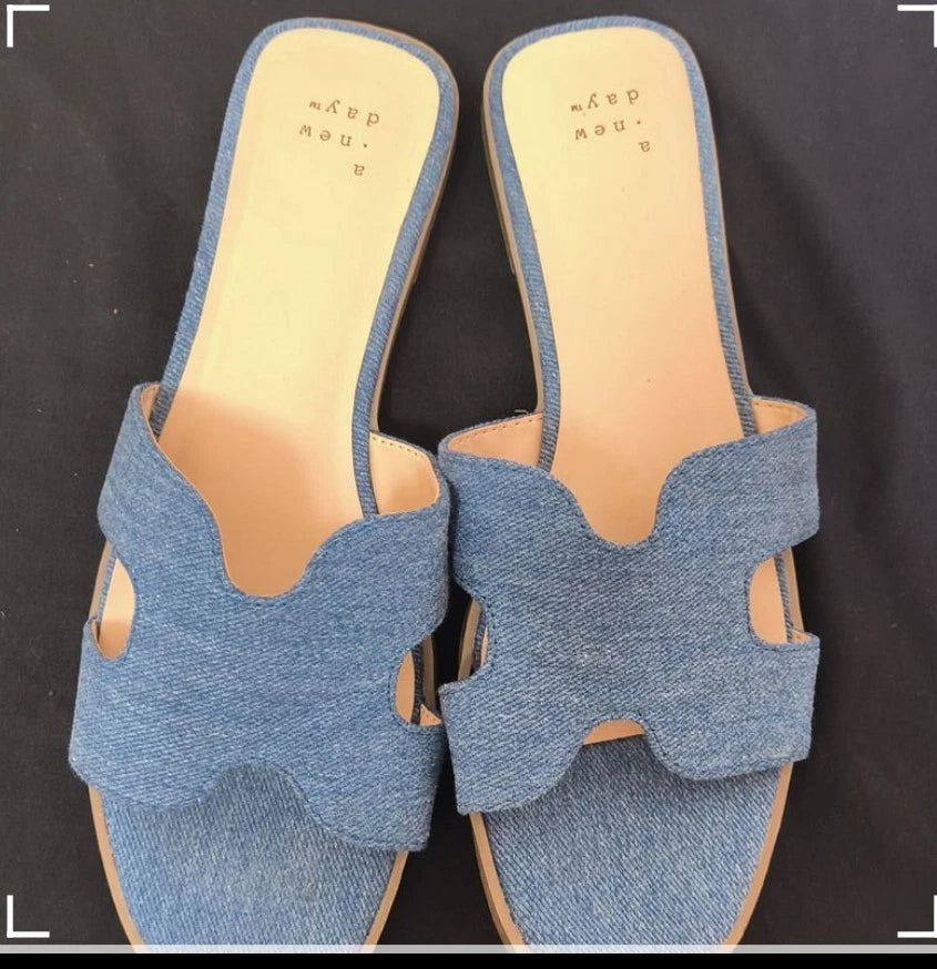 A New Day Denim Blue Nina H Style Slidein Sandals Women's Sz.8