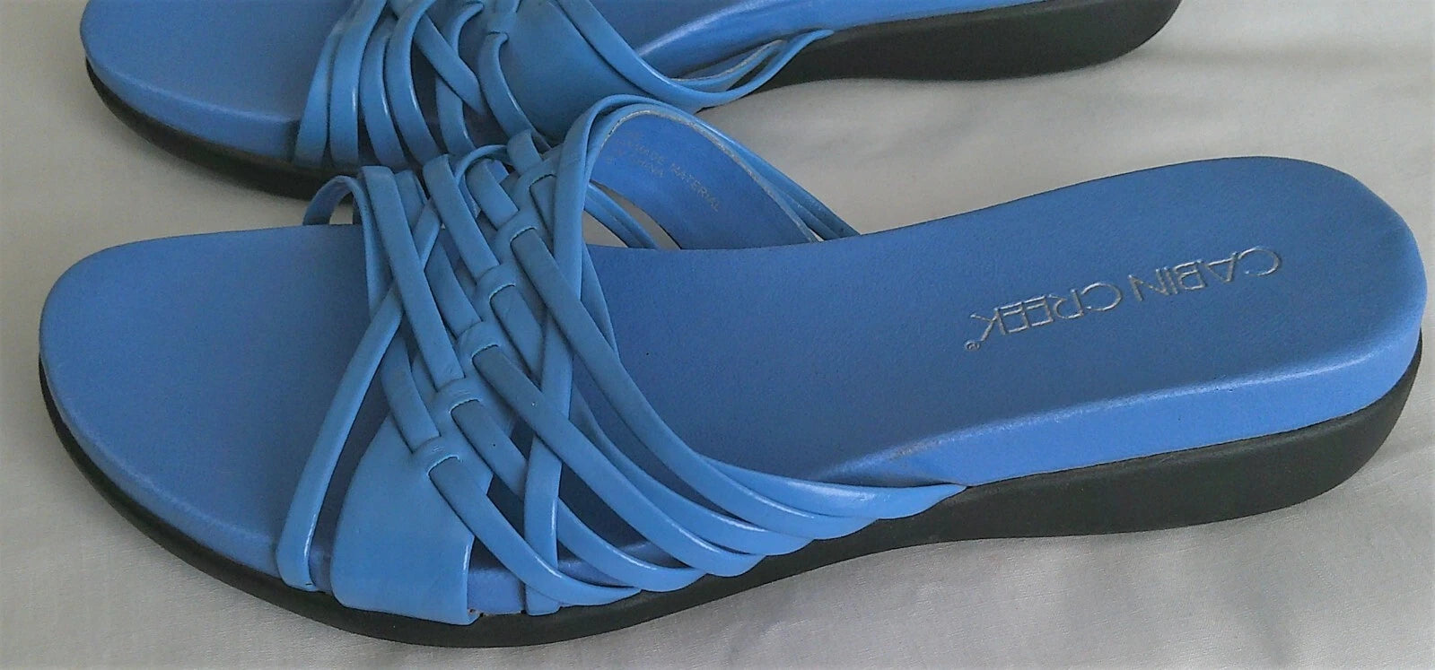 Cabin Creek Womens Strappy Slide Flat Sandals Size 8M Blue 1.5" Heel