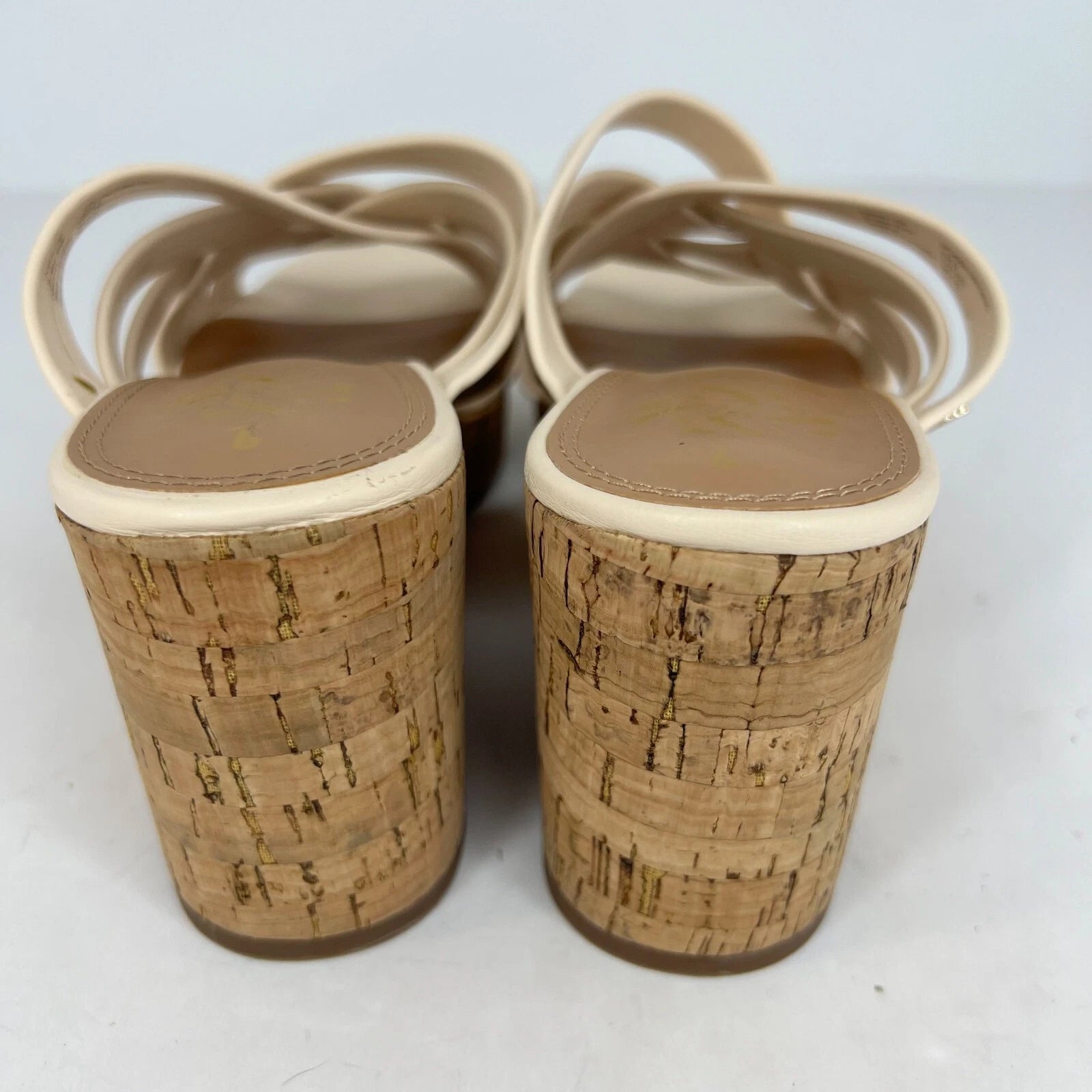 Sam & Libby Womens Cayla Ivory Faux Leather Cork Wedge Slide Size 9 Sandals