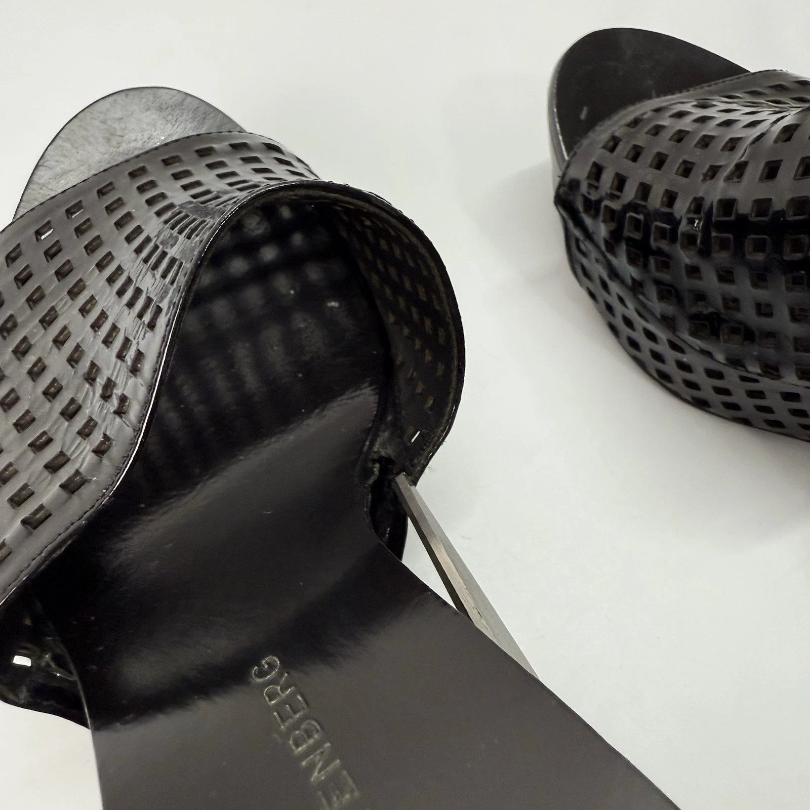 Diane von Furstenberg Perforated Wedge Sandals Size 7 Black Sample Shoes