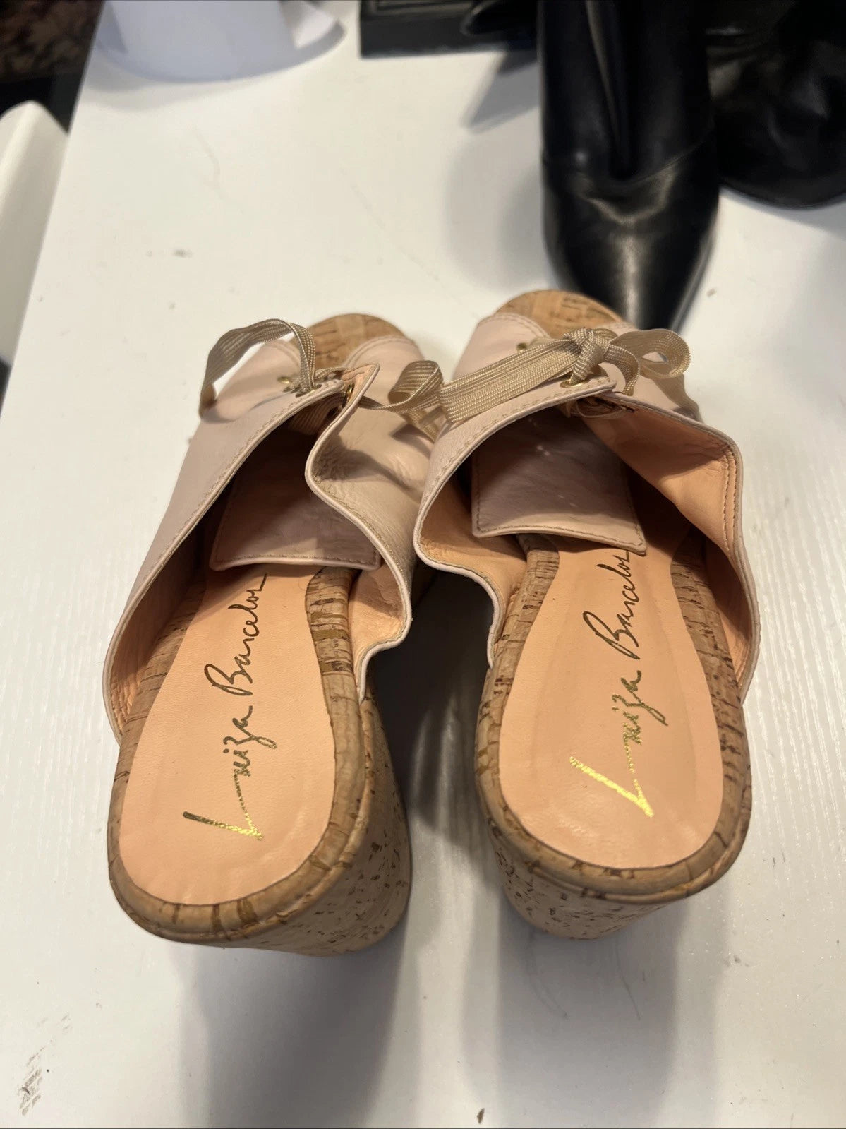 Luiza Barcelos 40 Platform Leather Mules Open Toe Slide Sandal Pink Leather Gold