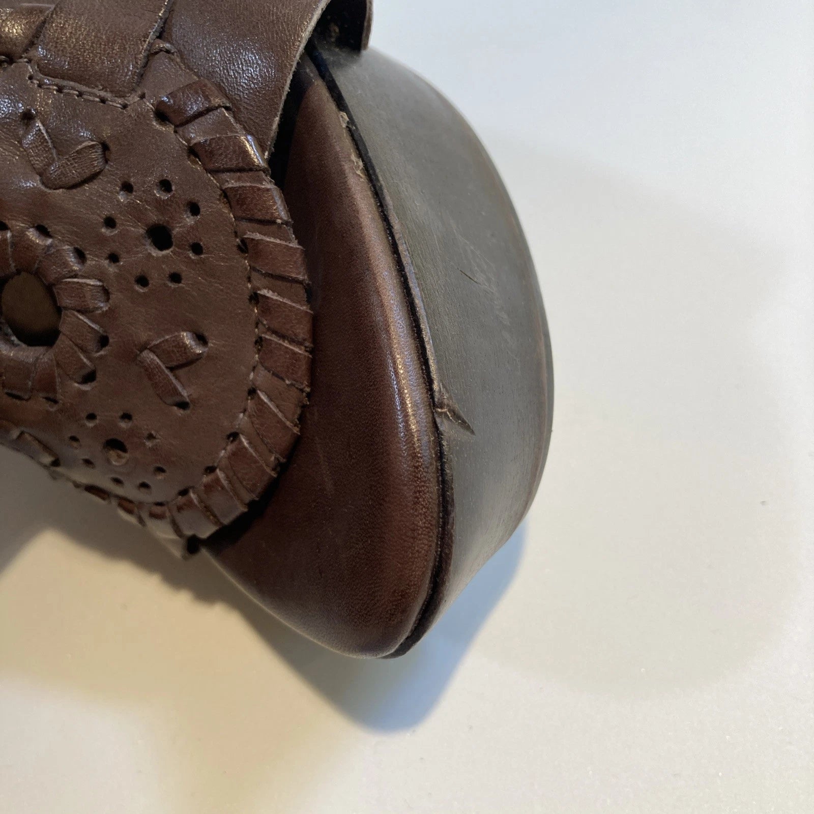 Jack Roger Brown Leather Wood Wedge Sandals Size 10M