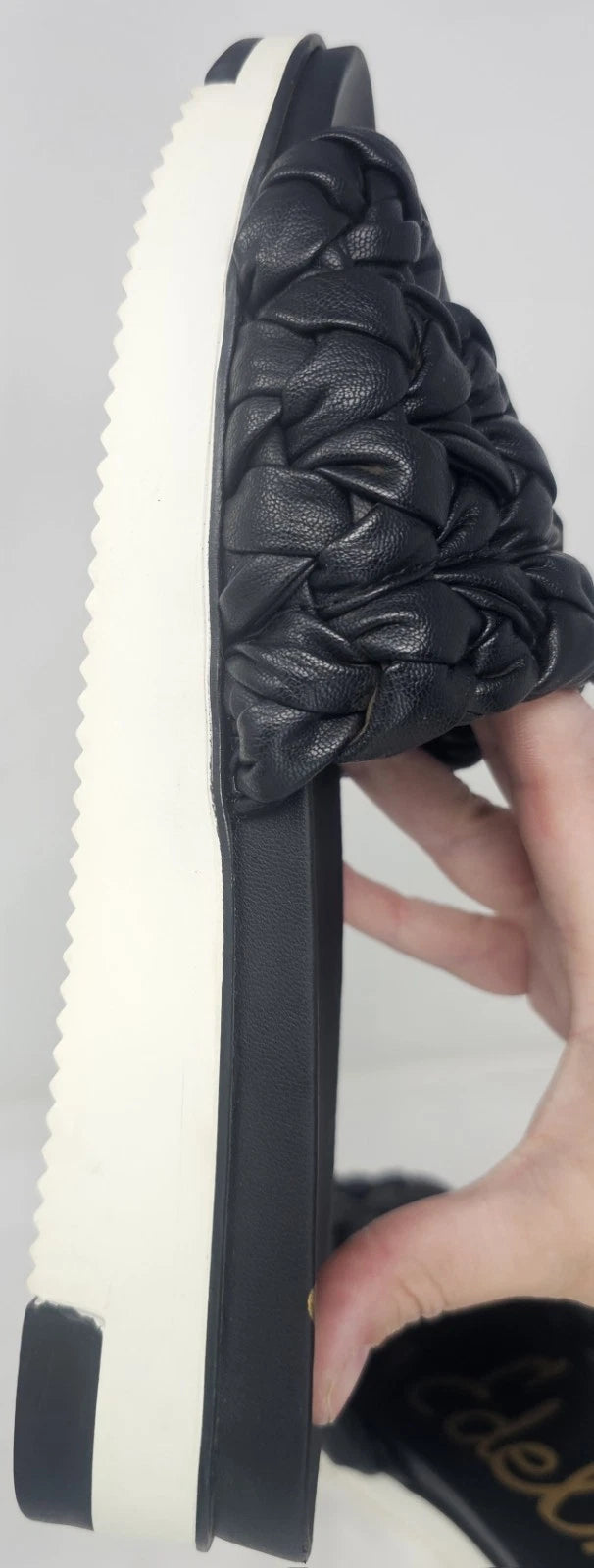 Sam Edelman Ainslie Braided Faux Leather Slide Black Slip On Sandal Size 10