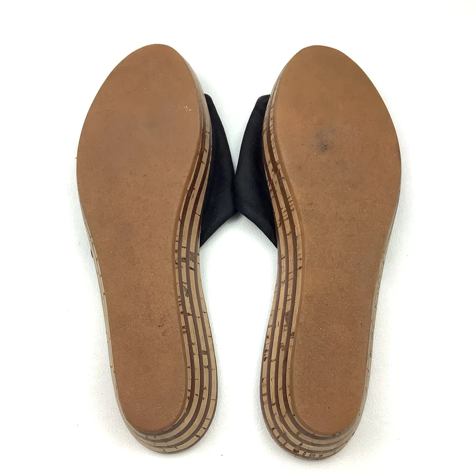 Salvatore Ferragamo Black Leather Slides Sandals Women Size 7 Wood Cork Wedge