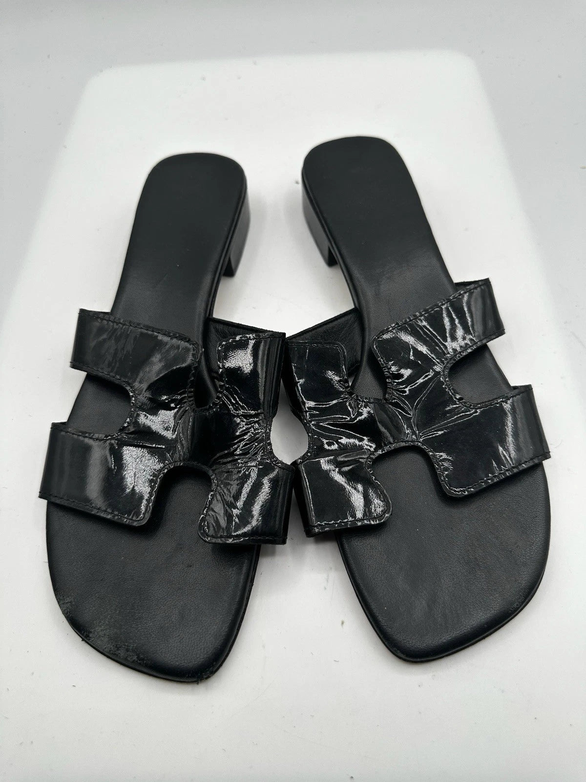 Unbranded Black Glossy Leather Slide Sandal Sz 40/ US 9
