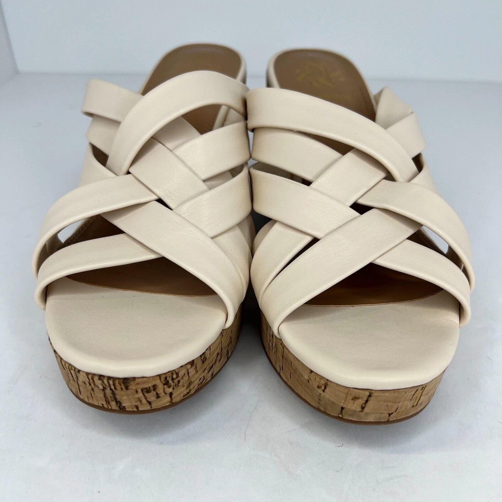 Sam & Libby Womens Cayla Ivory Faux Leather Cork Wedge Slide Size 9 Sandals
