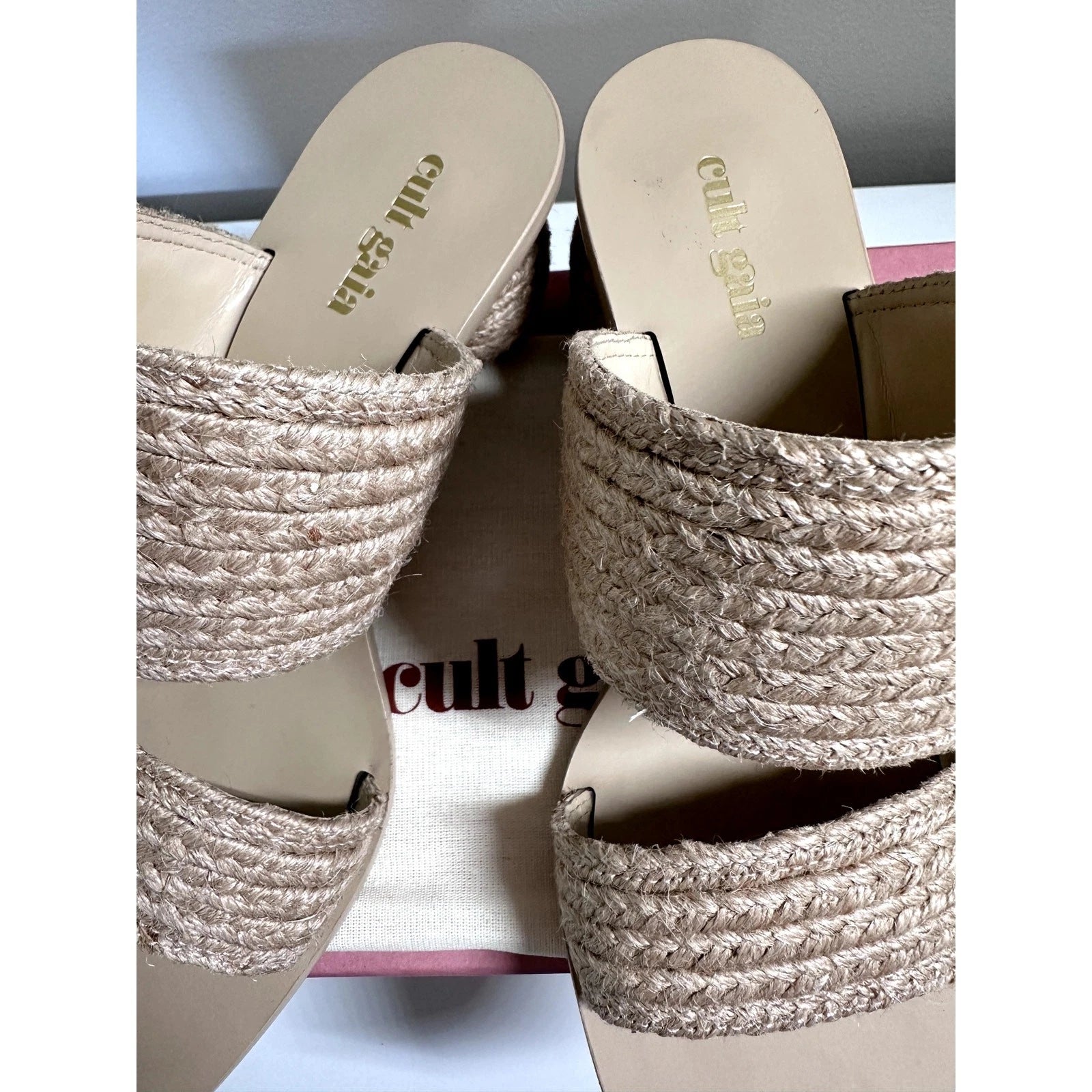 $428 Cult Gaia Jila Sandals Sphere Heel in Natural Open Toe Slide Style Sz 6 NEW