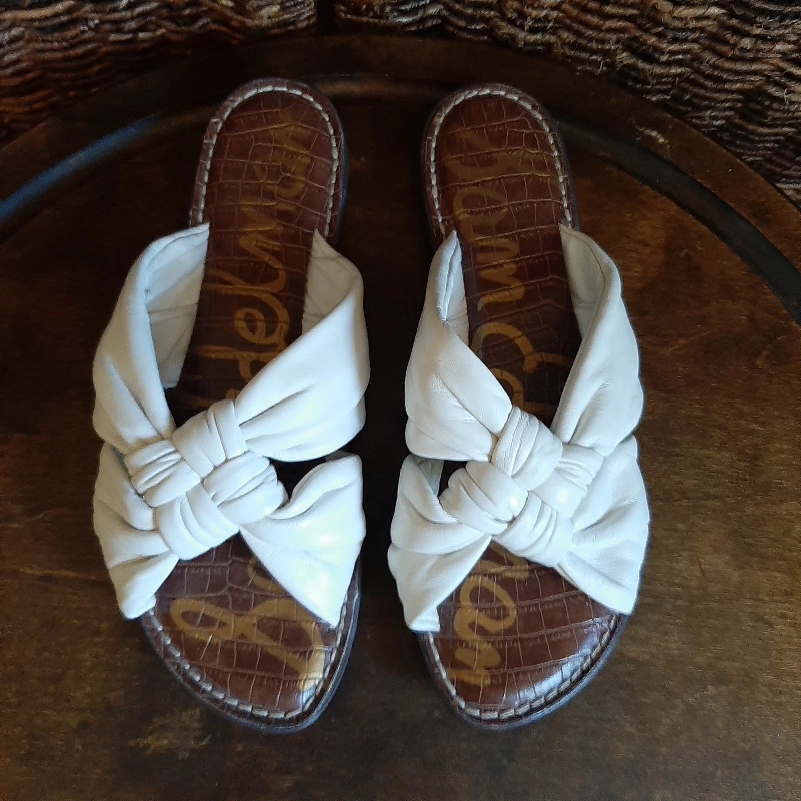 Sam Edelman Garson Sandals Womens 9.5 White Leather Slides Knot Strappy Coastal