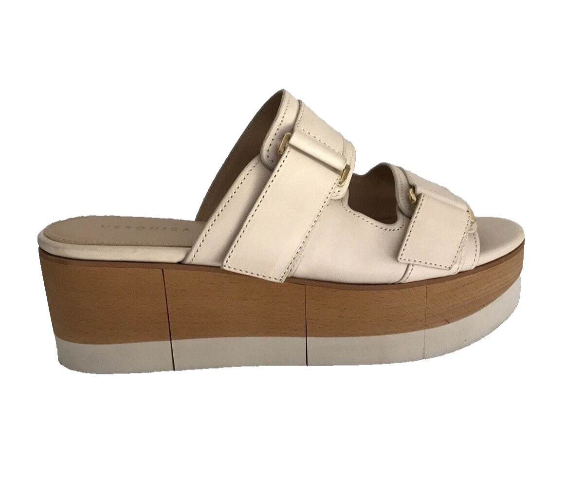 NeW VERONICA BEARD Platform Sandal Welda Slides Ivory Leather Wooden Sz 6