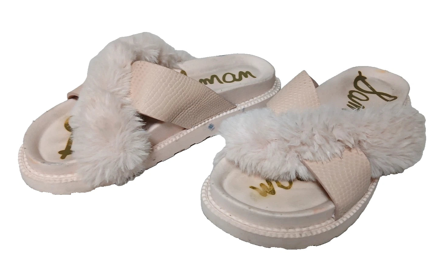 Sam Edelman Fuzzy Slide Sandals Women's Size 6 Pink Leather Faux Fur Open Toe