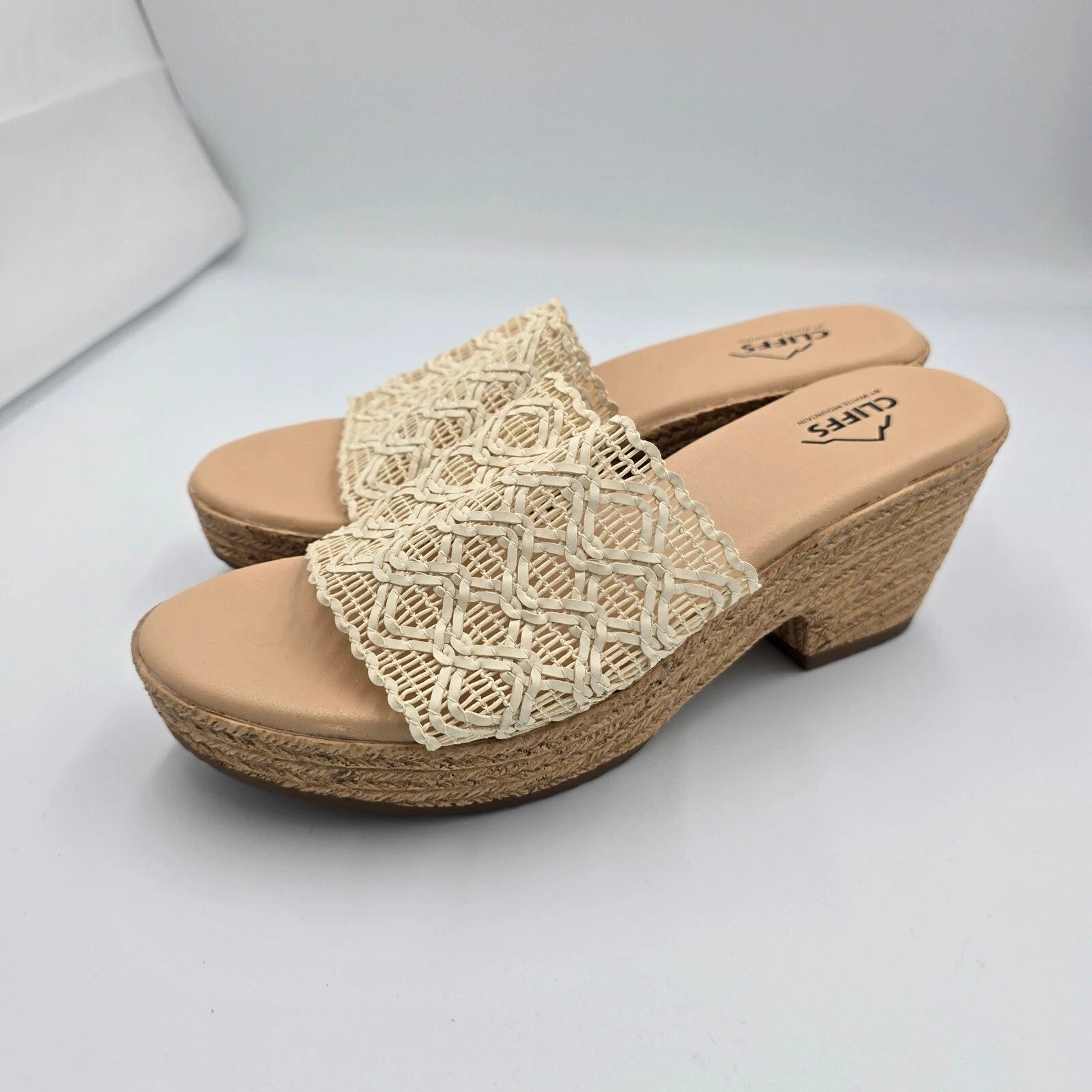 Cliffs by White Mountain Espadrille Wedge Sandals Raffia Slides Size 8.5