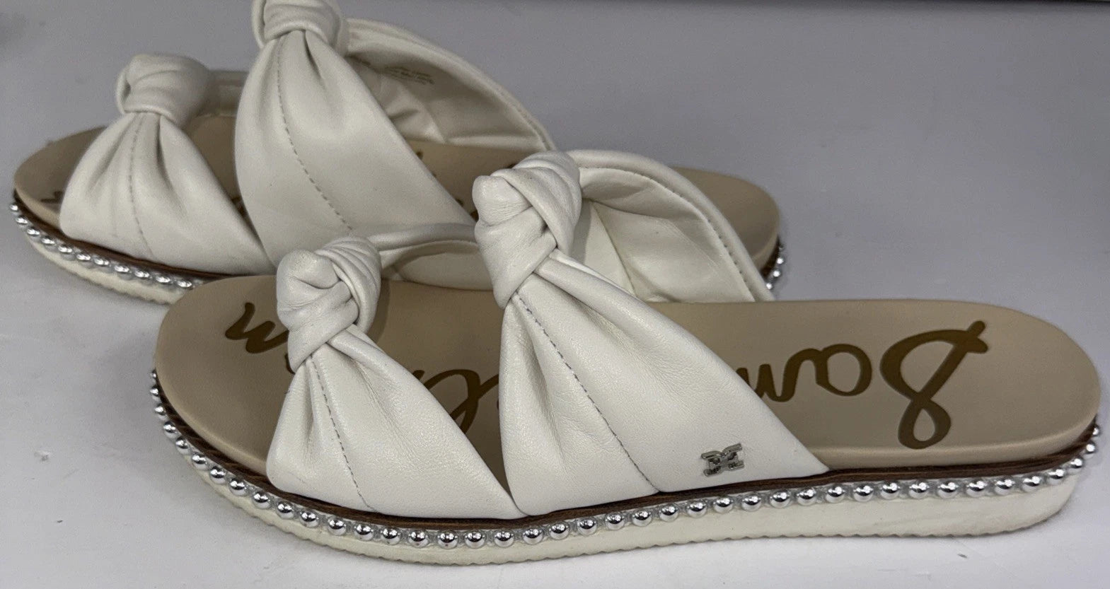 Sam Edelman Alyse Knotted Strap Studded sandals White Leather Womens Size 8.5M