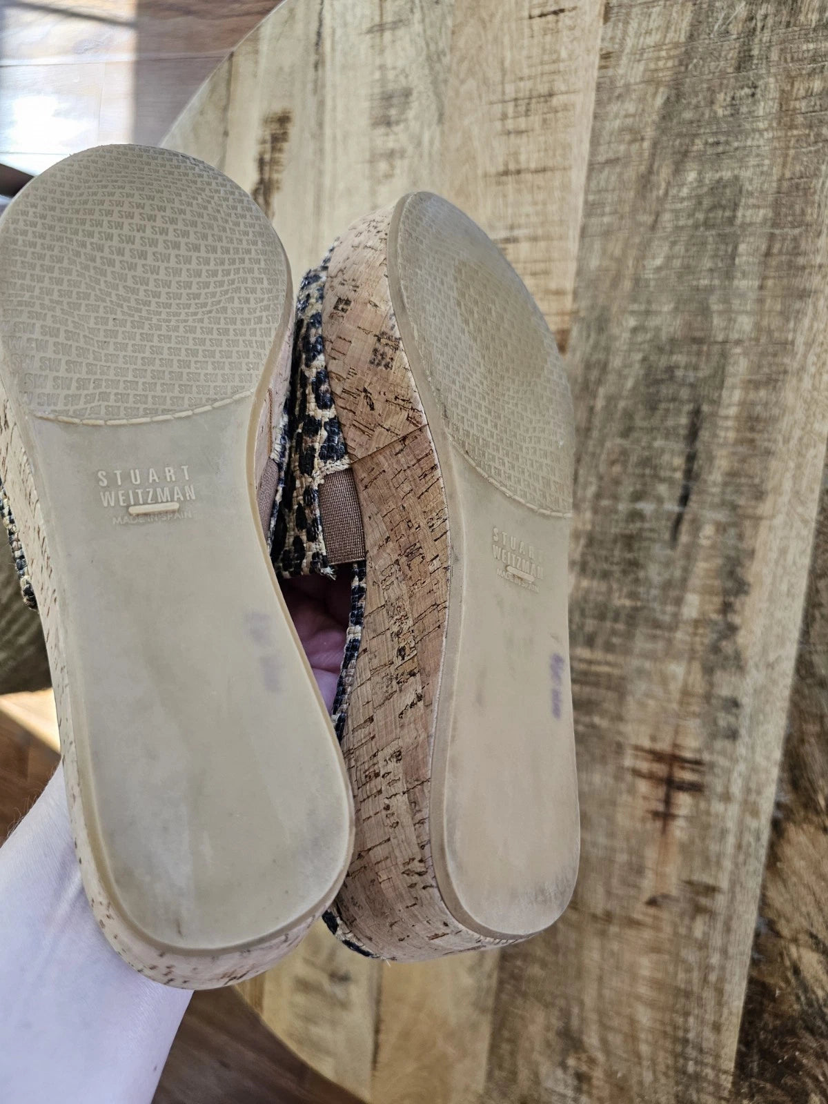 Stuart Weitzman Womens Flatout Leopard Canvas Raffia Flatform Slide Sandals 8.5