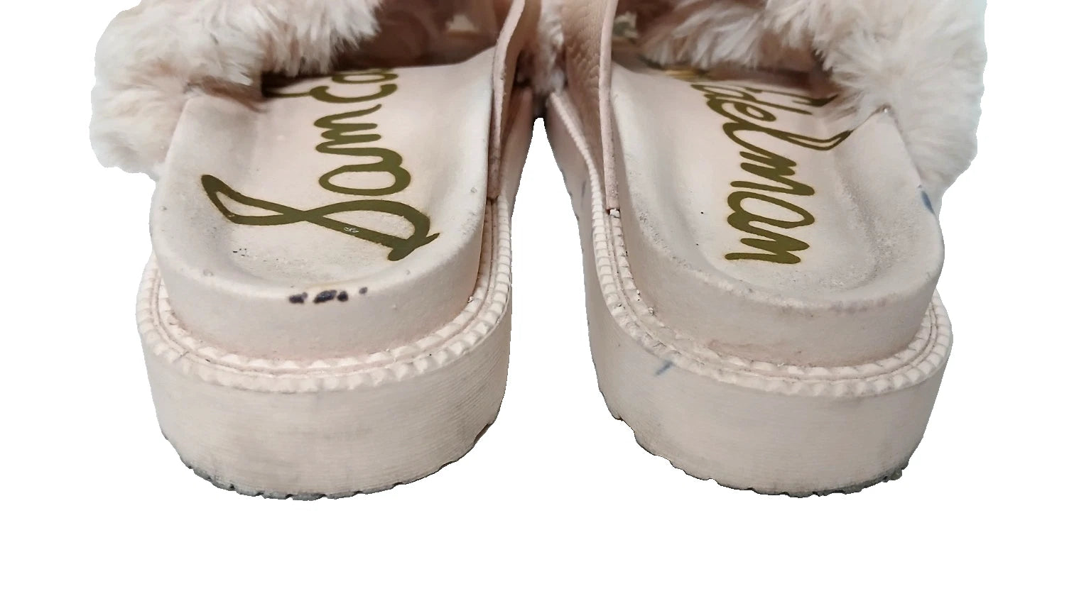 Sam Edelman Fuzzy Slide Sandals Women's Size 6 Pink Leather Faux Fur Open Toe