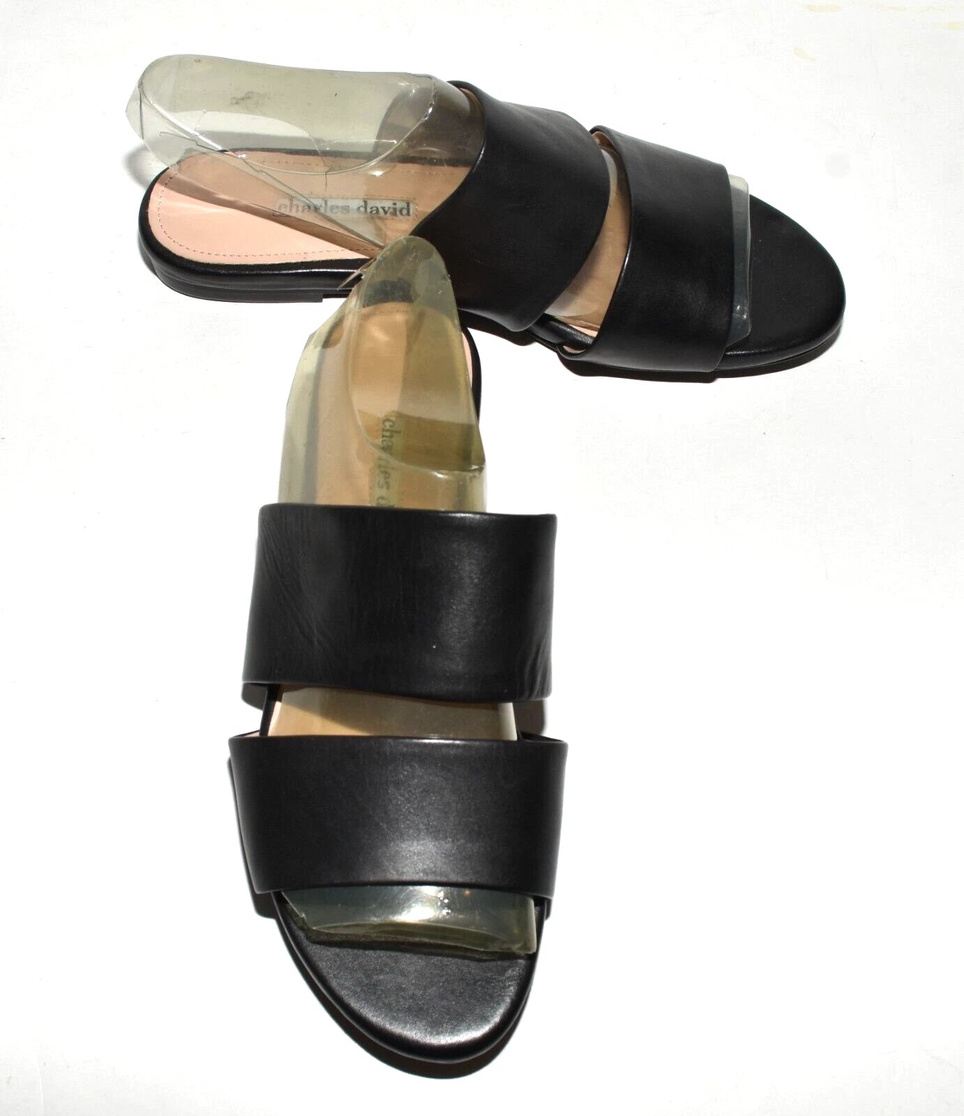 Charles David  Siamese Banded Black Leather Women Slide Sandals 7.5M NWOB