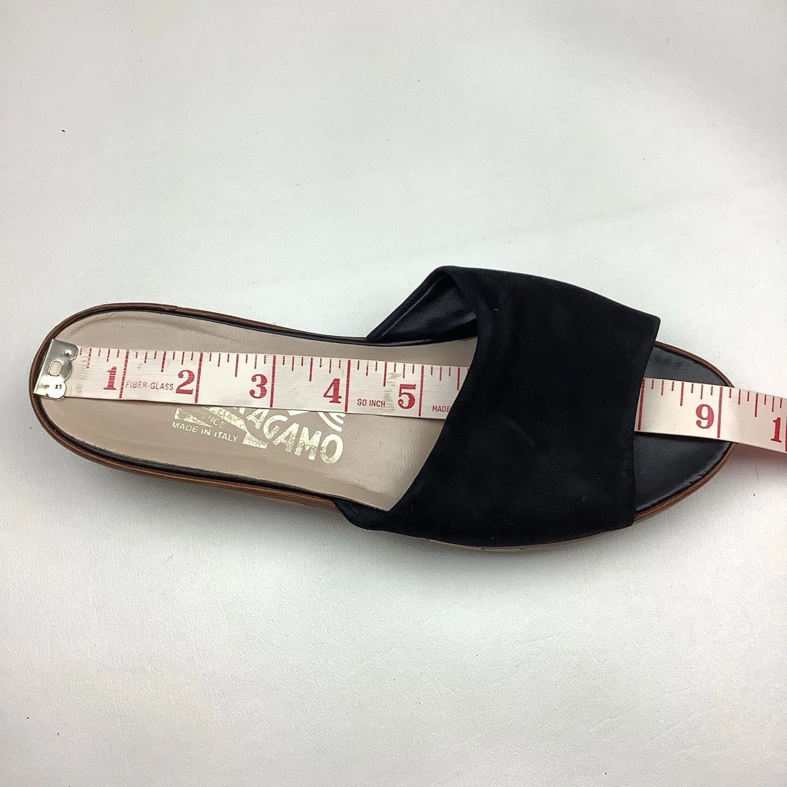 Salvatore Ferragamo Black Leather Slides Sandals Women Size 7 Wood Cork Wedge