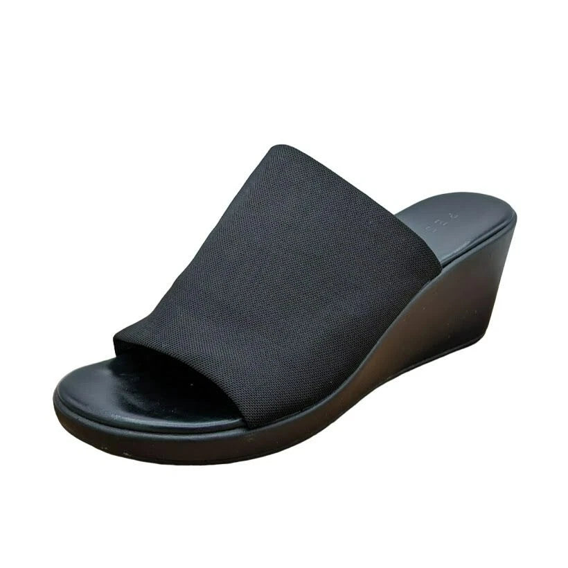 Pesaro Sara Slides Mules Sandals 9.5 Black Fabric Stretch Wedges 90s Y2K Popular