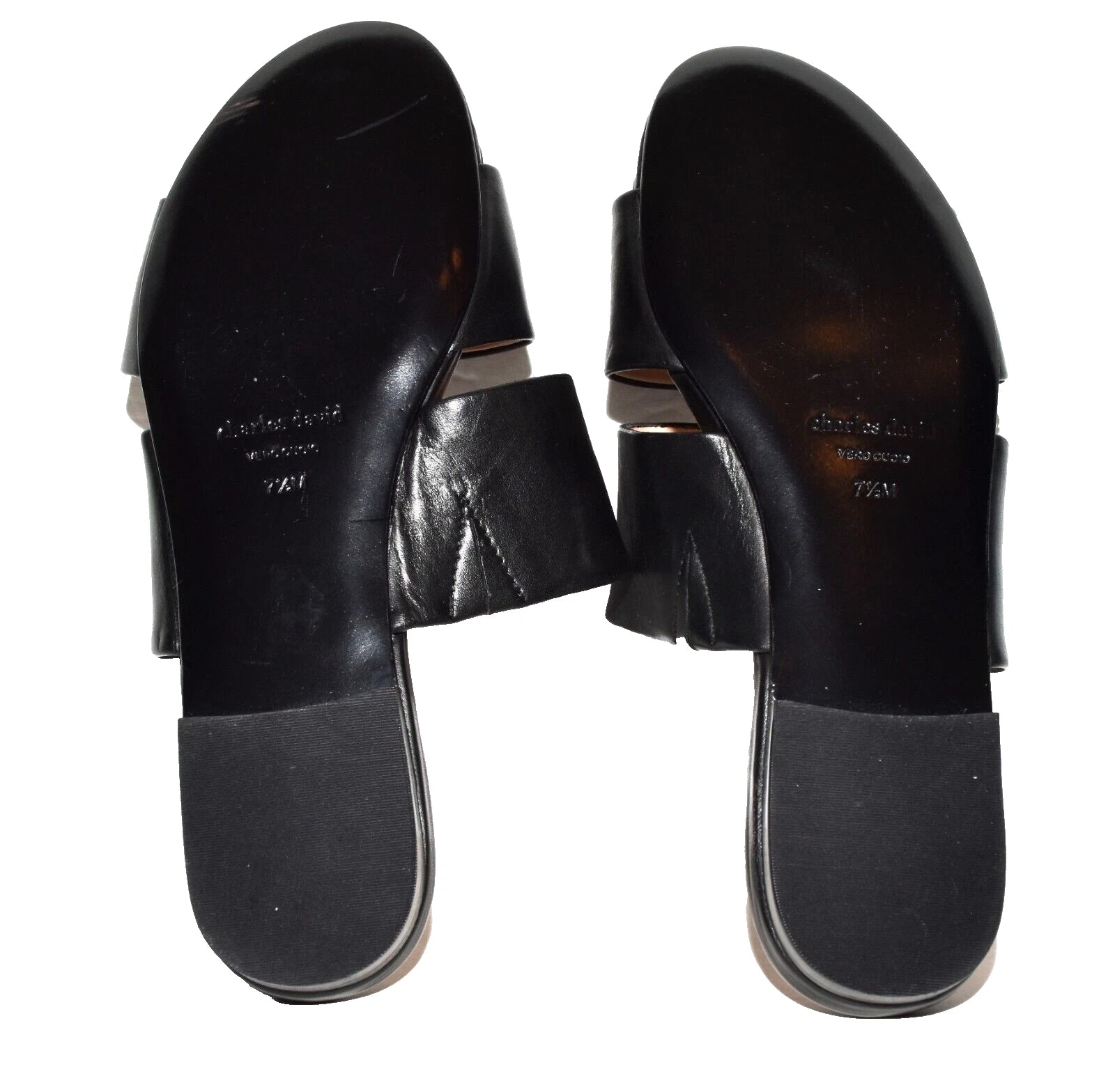 Charles David  Siamese Banded Black Leather Women Slide Sandals 7.5M NWOB