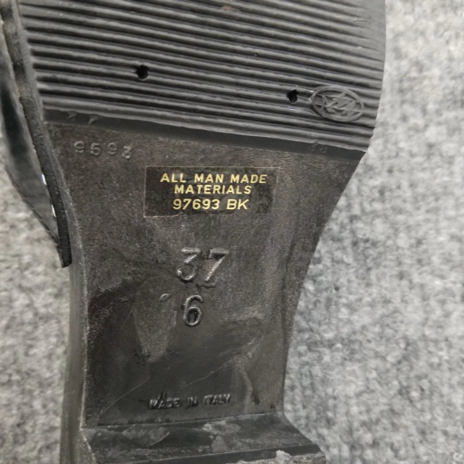 Made in Italy Women Clogs Size US 6M Black Open Toe Wooden Look w Silver Buckle*