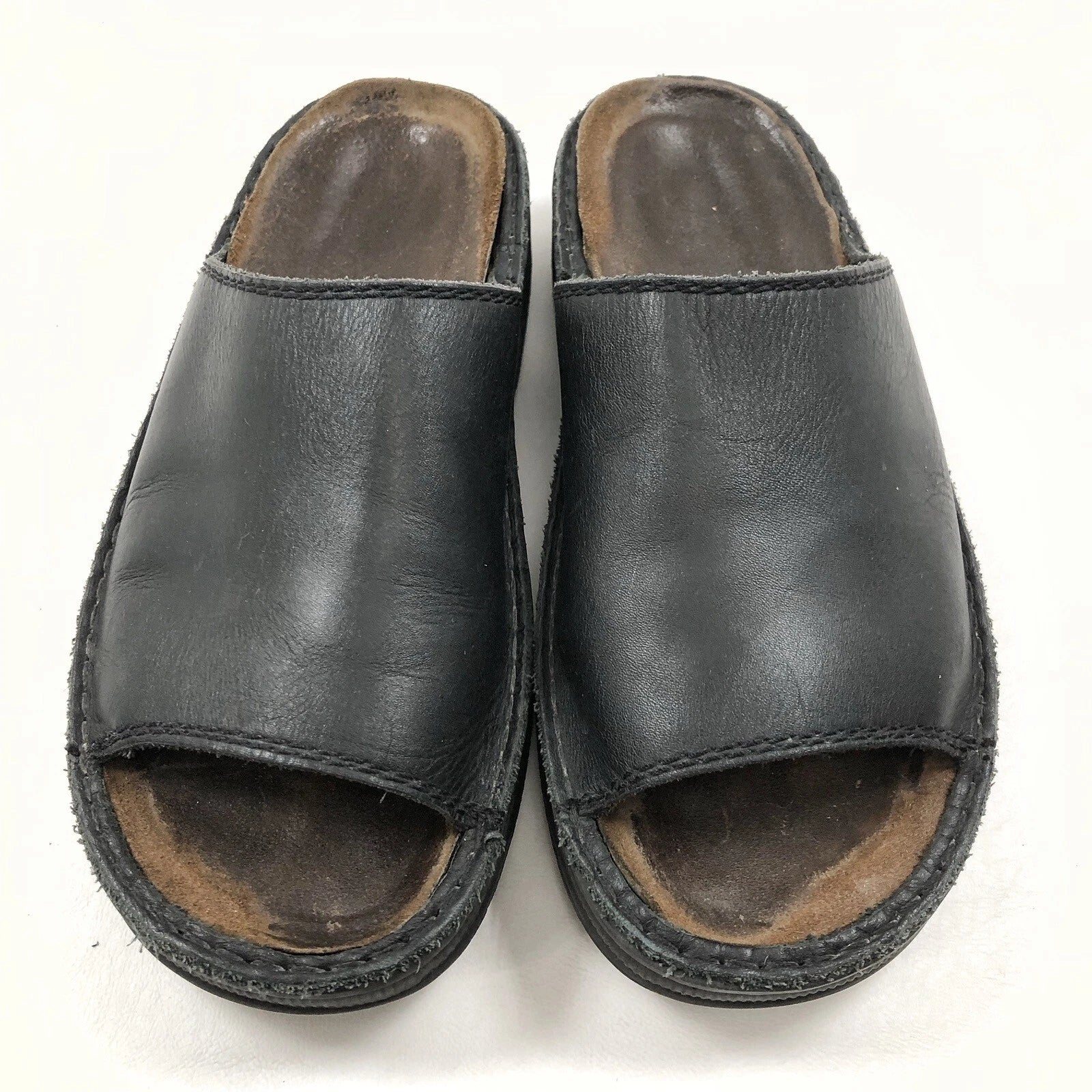 Naot Black Sz 6 /37 Leather Sandals Flats Slip On Arch Support Platform