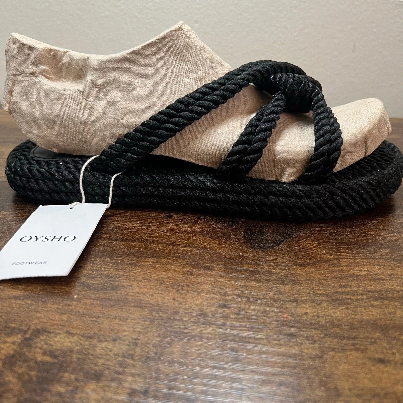 OYSHO Rope Slide Sandals 8 Womens Black Slip On Beach Boho Open Toe Casual New