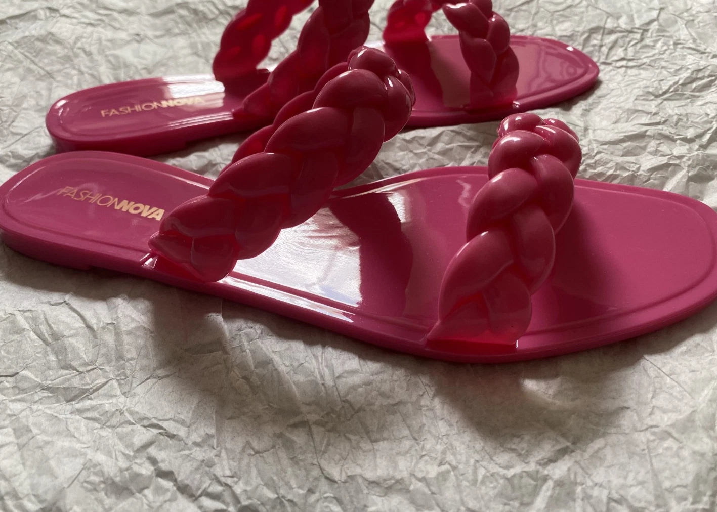 Fashion Nova Women's Hot Pink All Together Now Braided Slides