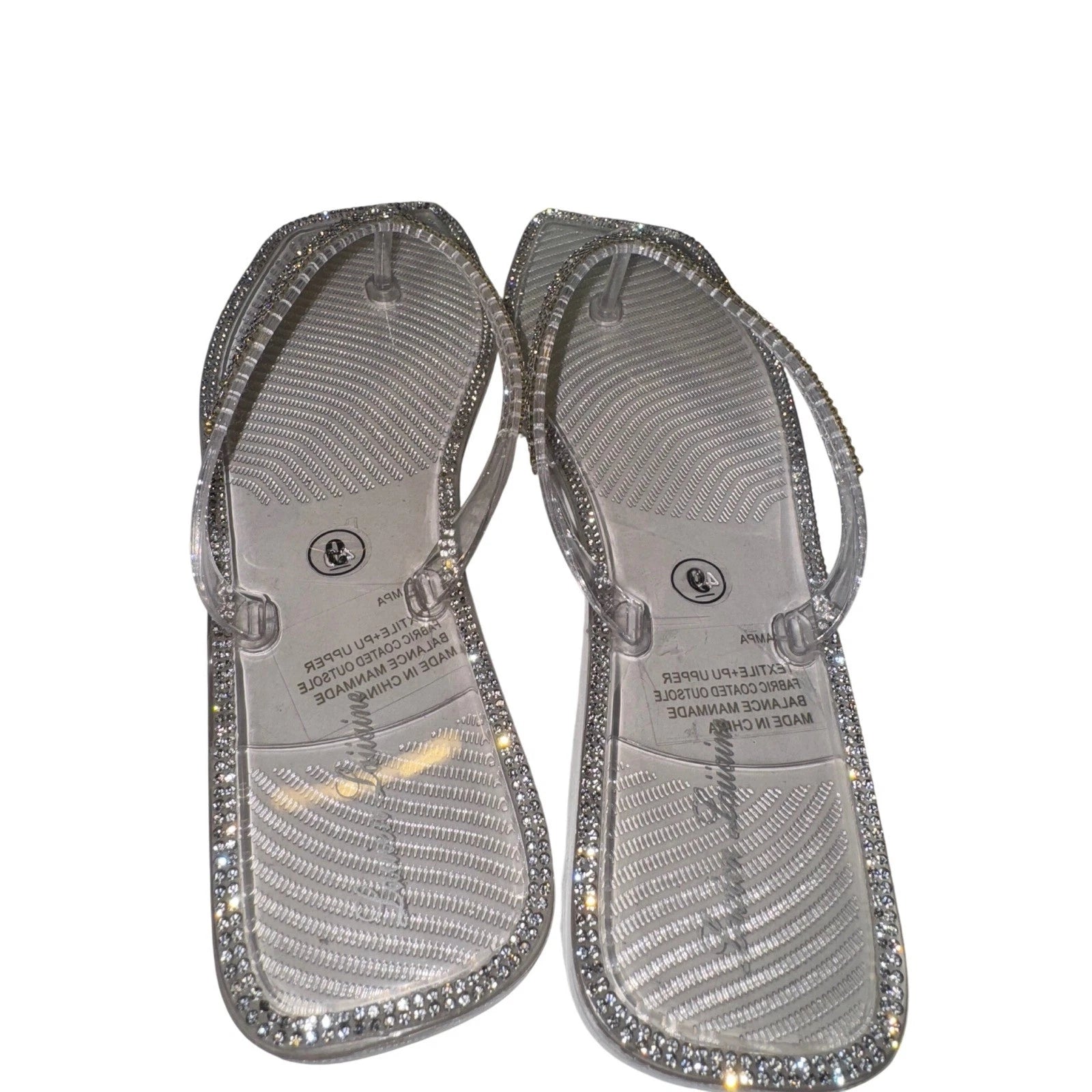 Clear Rhinestone Square Toe Thong Sandals Women's Size 9 Sparkly jellys