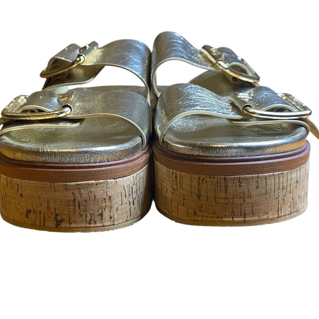 J/Slides Belinda Double Buckle Platform Gold Slide Sandals Women’s Size 10