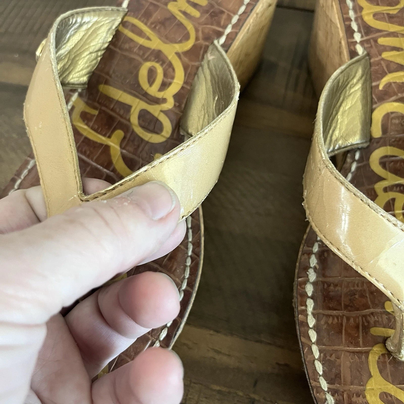 Sam Edelman Women's Romy Sandal Size 7.5 M Cork Wedge Platform Tan Thong Slide