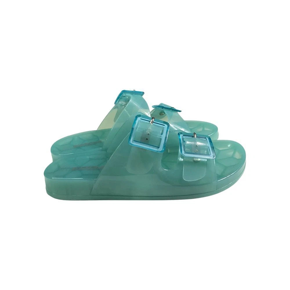 Soda Aqua Jelly Style Slides With Aqua Buckles